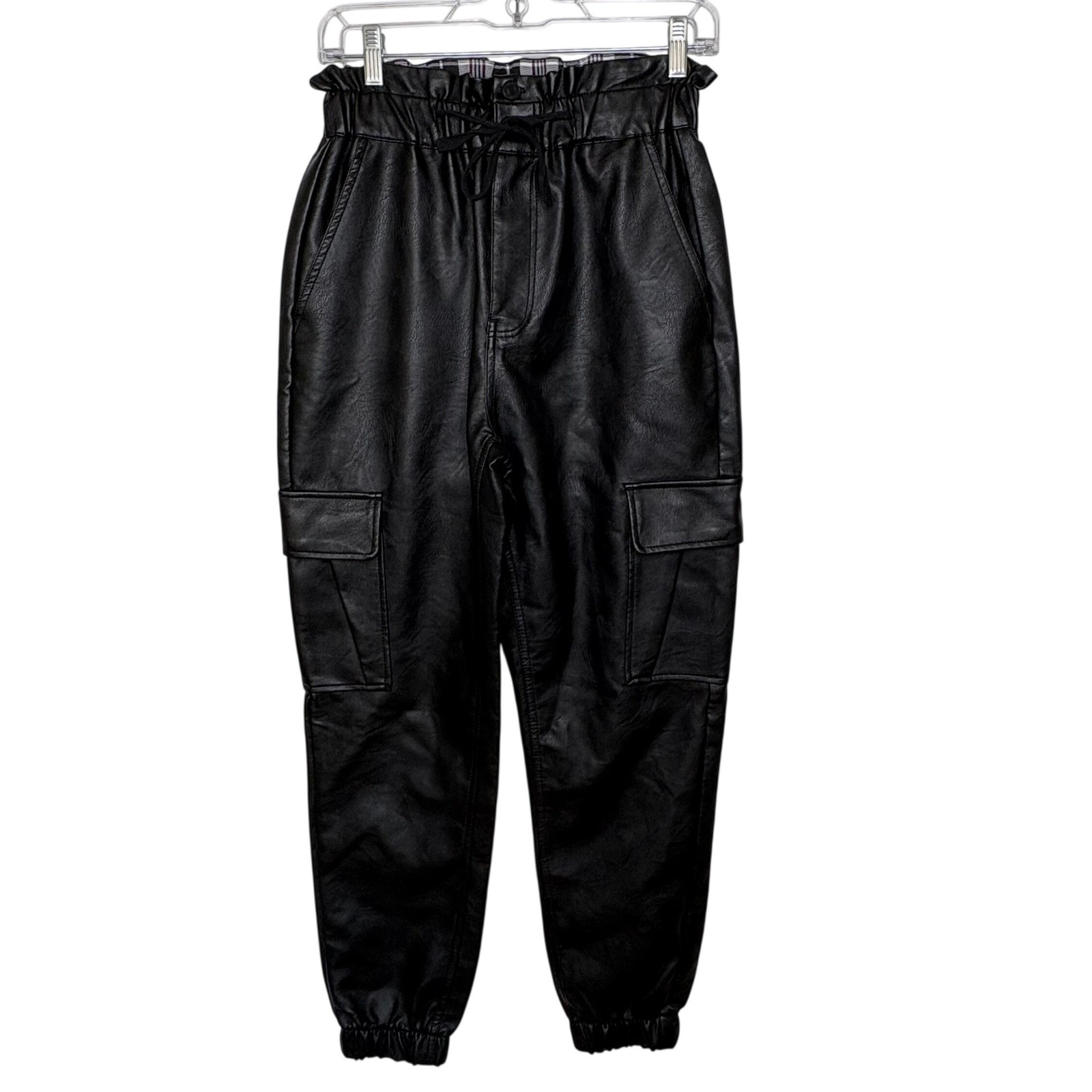 Edgy Chic Kancan Rona Black Faux Leather Cargo Joggers Medium Streetwear Baddie
